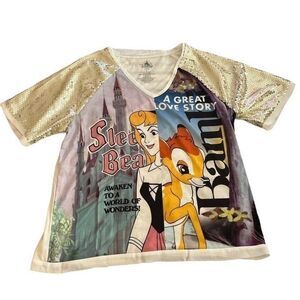 DISNEY SLEEPING BEAUTY BAMBI V-NECK SEQUIN TOP GIRLS Color White XL